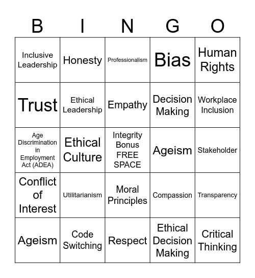 Ethics Quest Bingo Card