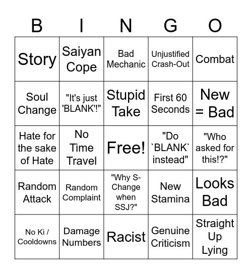Xenoverse 3 Complaints Bingo Card