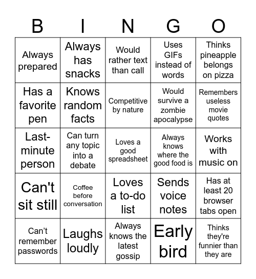 Find someone who... Bingo Card
