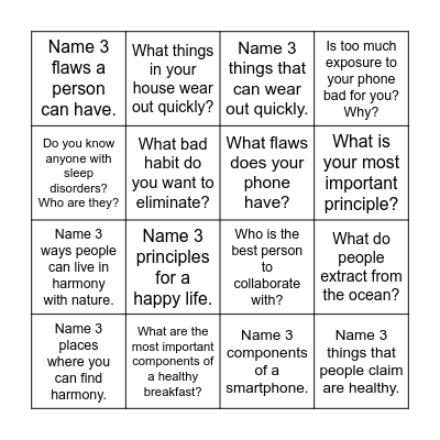 Untitled Bingo Card