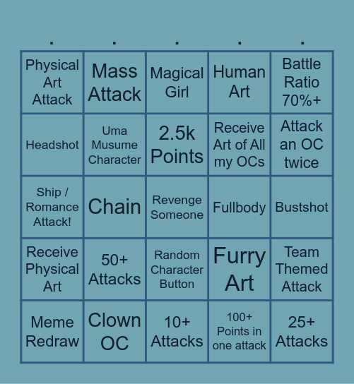 Artfight Bingo Card
