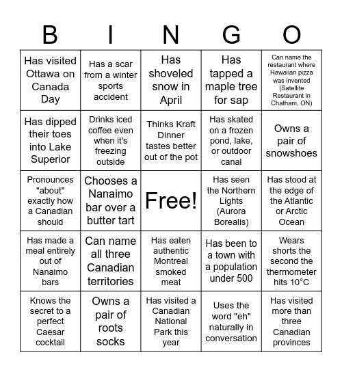 Canada Day 2026 Human Bingo Card