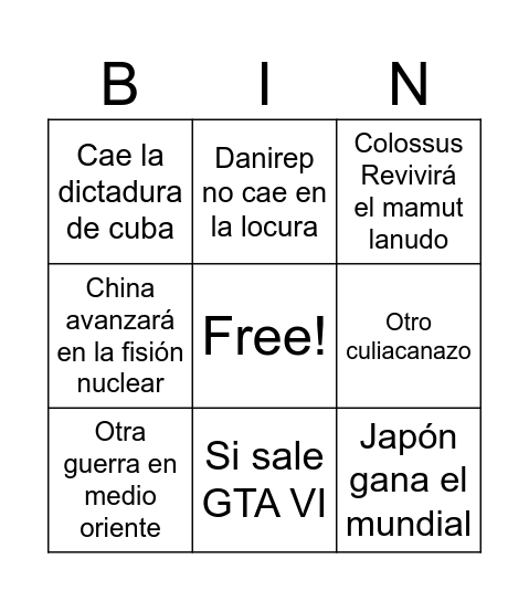 Bingo mundial 2026 Bingo Card