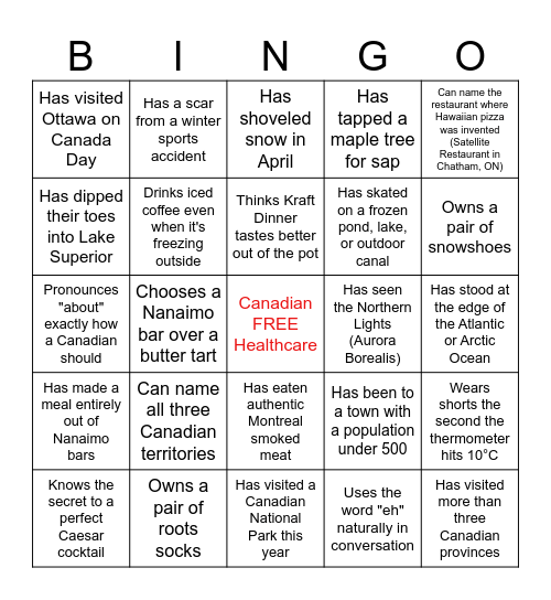 Canada Day 2026 Human Bingo Card