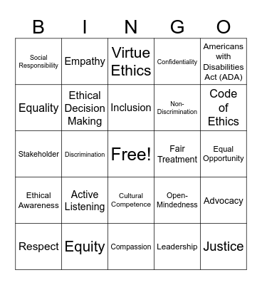 Think Before You BINGO Card