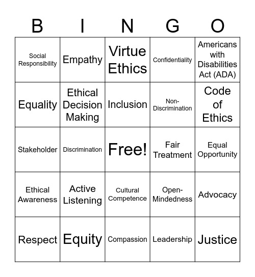 Think Before You BINGO Card