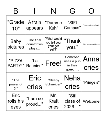 2026 Gr.10 Grad Bingo Card