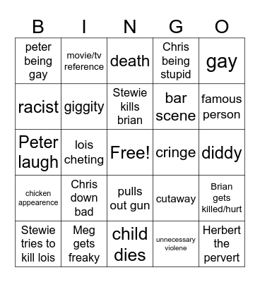 Family Guy Bingo Card