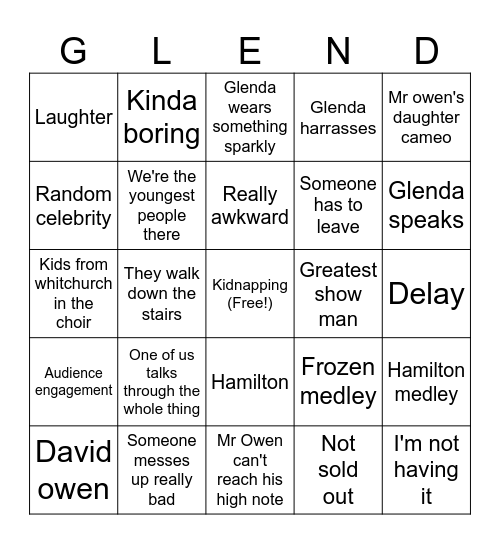 Glenda Bingo Card