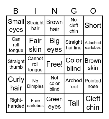 Genetic Traits Bingo Card