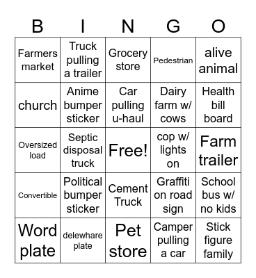 Road Trip Bingo B Bingo Card