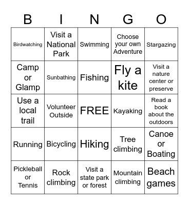 Get Outside Bingo Card