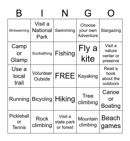 Get Outside Bingo Card
