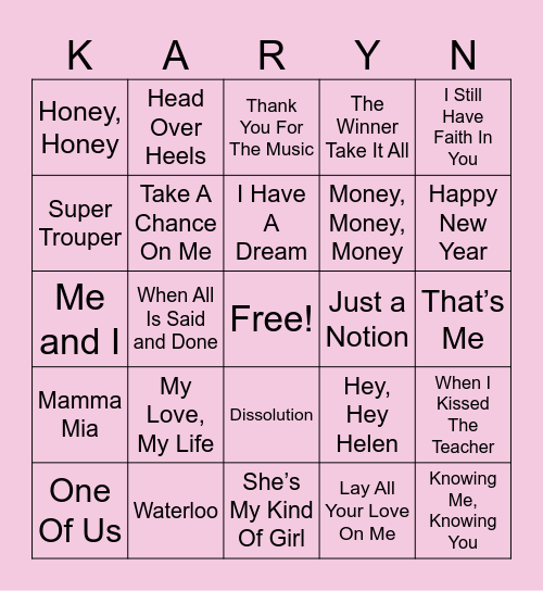 ✨ ABBA BINGO ✨ Bingo Card