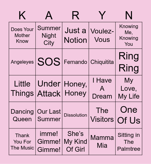 ✨ABBA BINGO✨ Bingo Card