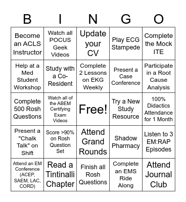 Self-Study Bingo Card