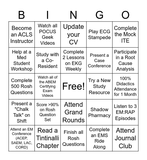 Self-Study Bingo Card