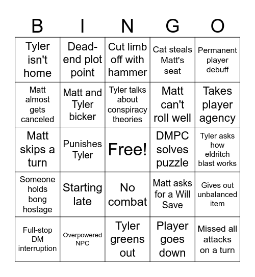 DnD horror story Bingo Card