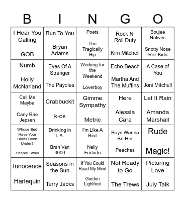 CANADIAN ARTIST Bingo Card