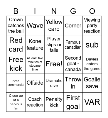 Canada Game 3 Bingo Card