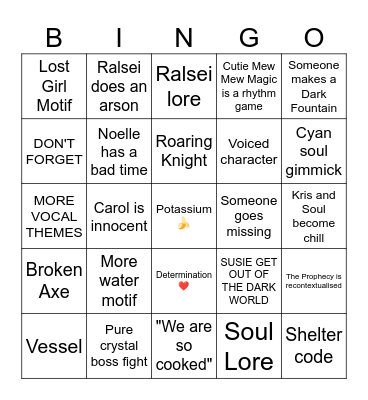 Deltarune ch6 early predictions Bingo Card