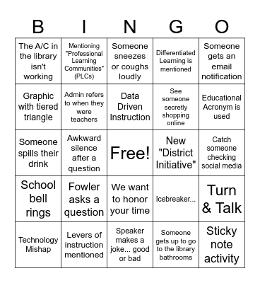 MES Staff Meeting Bingo Card