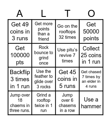 Alto bingo Card