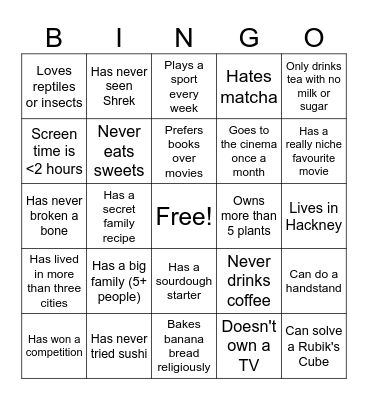 Find a Friend Bingo Card