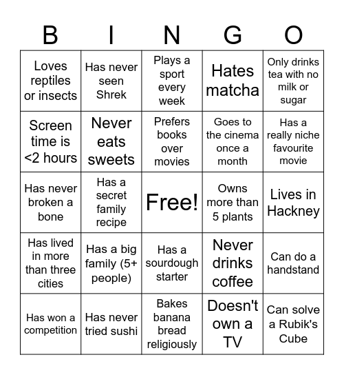 Find a Friend Bingo Card