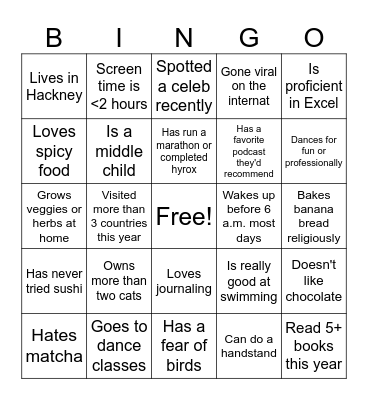 Find a Friend Bingo Card