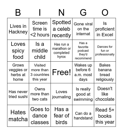 Find a Friend Bingo Card
