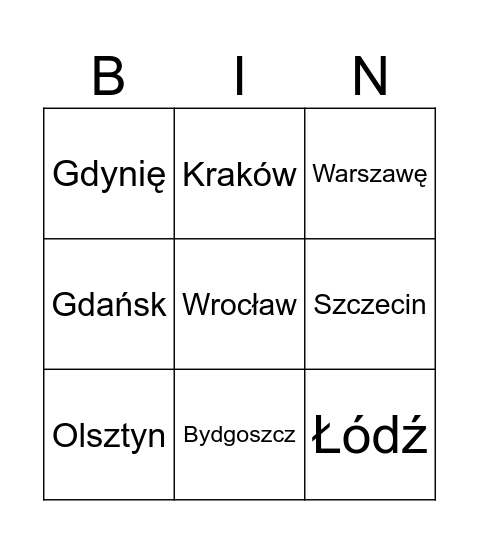 Jadę na Bingo Card