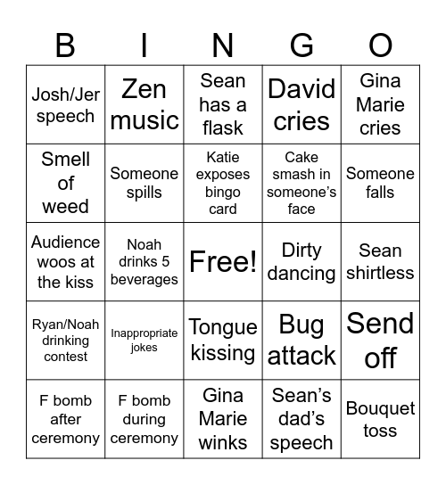 Wedding Bingo Card