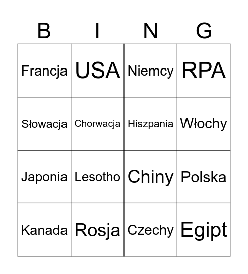 Państwo Bingo Card