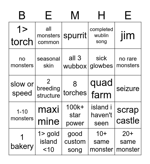MSM Bingo Card