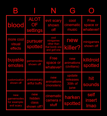 dod update Bingo Card