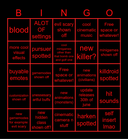 dod update Bingo Card