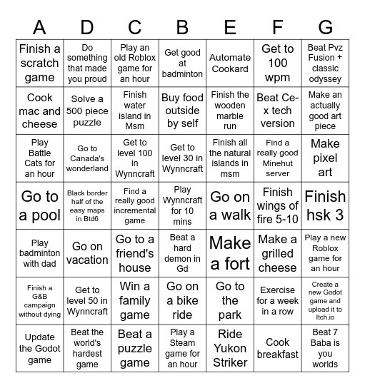 Summer Bingo Part 2: Electric Boogaloo Bingo Card