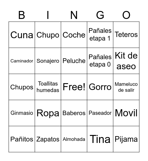 Baby shower Bingo Card