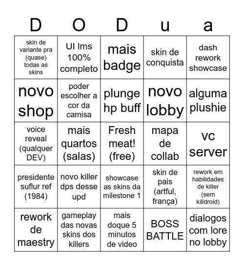 DOD update Bingo Card