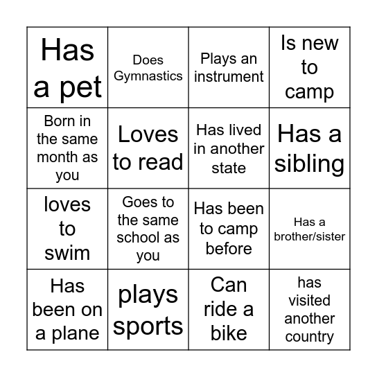 Human Bingo Card