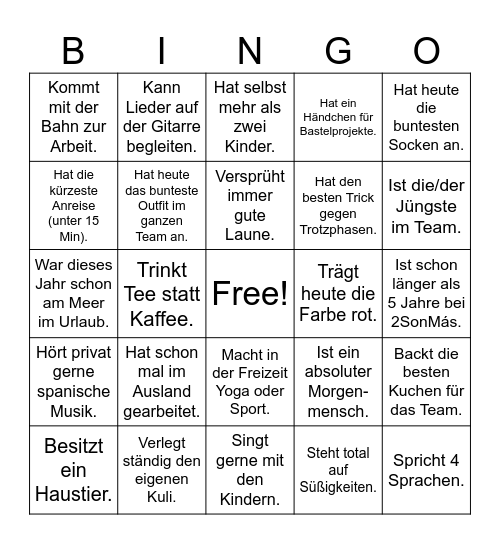 Wer erkennt sich oder andere wieder? TEAM Bingo Card