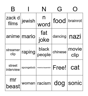yt shorts bingo Card