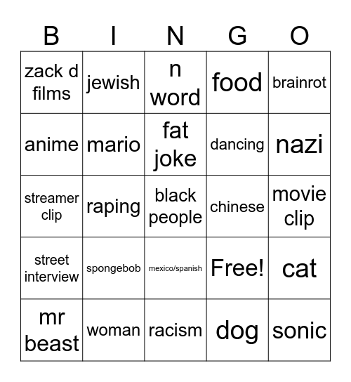 yt shorts bingo Card