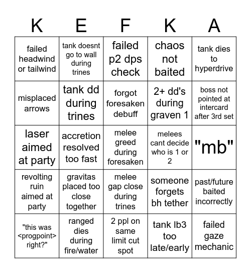 kefka (blackhole and prior) Bingo Card