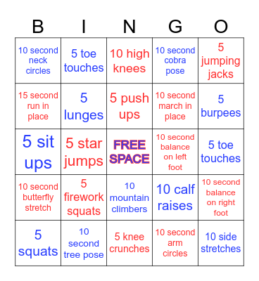 4th Of July Fitness Bingo Card