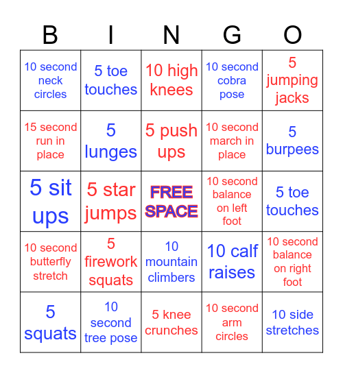 4th Of July Fitness Bingo Card