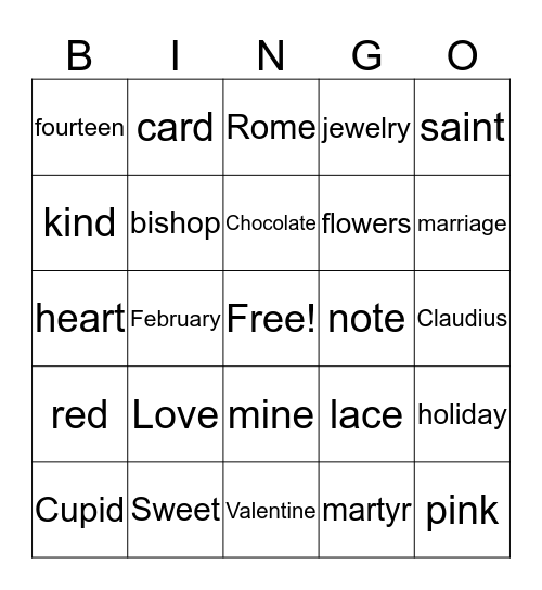 Valentine Bingo Card