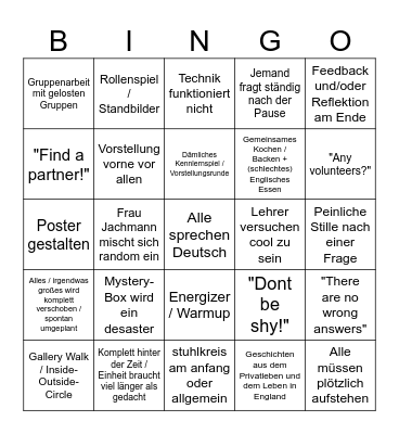 English in Action Bingo Card