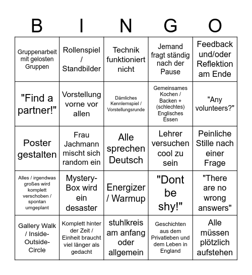 English in Action Bingo Card